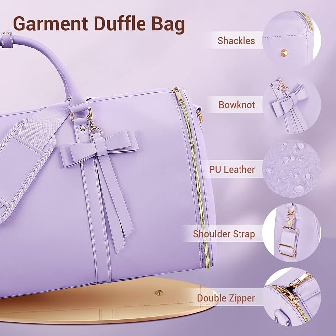 Garment Bags for Travel for Women, Stylish Garment Duffle Bag, Convertible & Foldable 2 in 1 PU Suit Bag For Hanging Clothes, Business Trip Bag With Toiletry Pocket & Shoes Compartment, Purple - Image 3