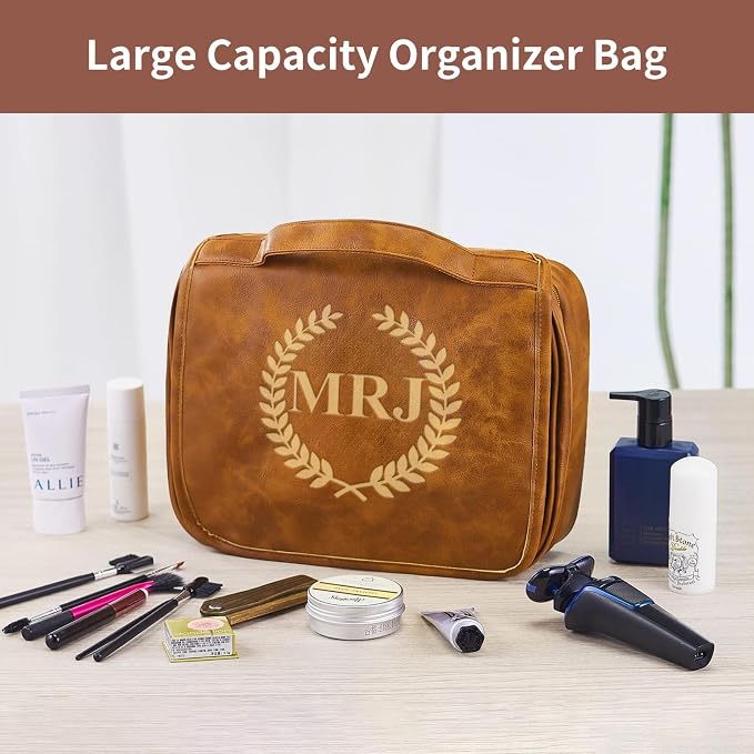 3-in-1 Personalized Toiletry Bag For Men, Waterproof PU Leather Travel Dopp Kit, Large Hanging Travel Organizer Bag, Gifts for Dad, Hubby, Boyfriend, Bridegroom, Groomsmen, Father's Day (Style 3) - Image 9