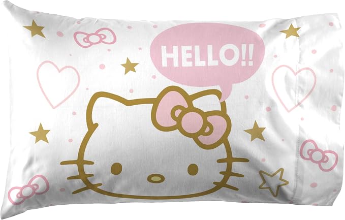 Jay Franco Sheet Set with Fitted, Flat Sheets & Pillow Cover - Ultra-Soft Bedding with Pillowcase for Room Decor, Pink - Hello Kitty, 4 Piece Queen - Image 3