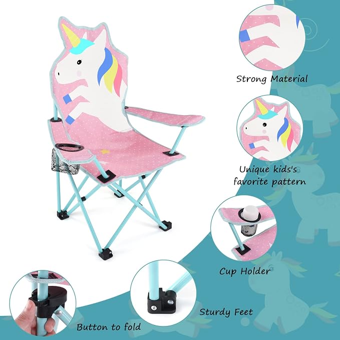 KABOER Kids Outdoor Folding Camping Chair with Cup Holder Carrying Bag | Portable Camping Chair for Beach Picnic Camping Travel Lawn Ages 3-10 - Image 4
