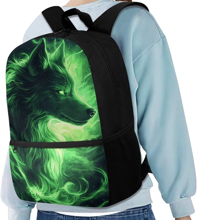Galaxy Wolf Backpack for Boys Kids Backpack with Lunch Box Water Bottle Pouch and Big Pencil Pouch 4PCS Set Bookbag with Front Pocket 17" Lightweight School Bag for Kids Back to School Gifts - Image 2
