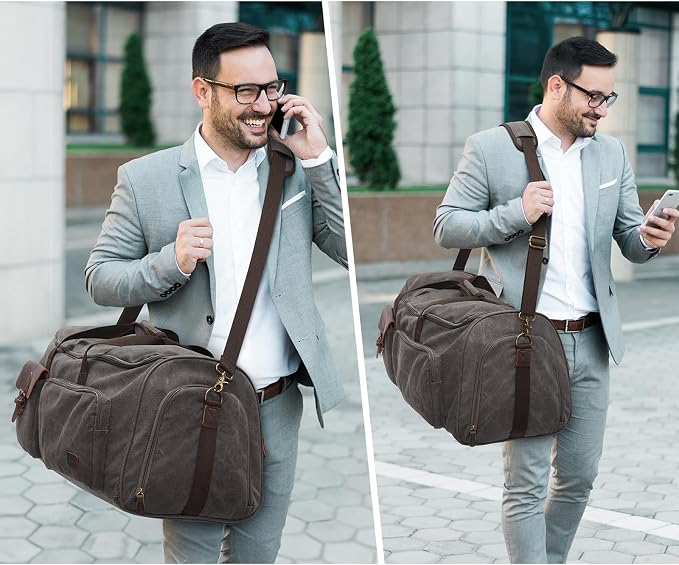 S-ZONE Garment Bags for Travel Canvas Duffle Bags for Men Hanging Suitcase | Individual Toiletry Bag, Multi-Pockets, Carry-on Size, Trolley Sleeve, for Gym or Business - Image 2