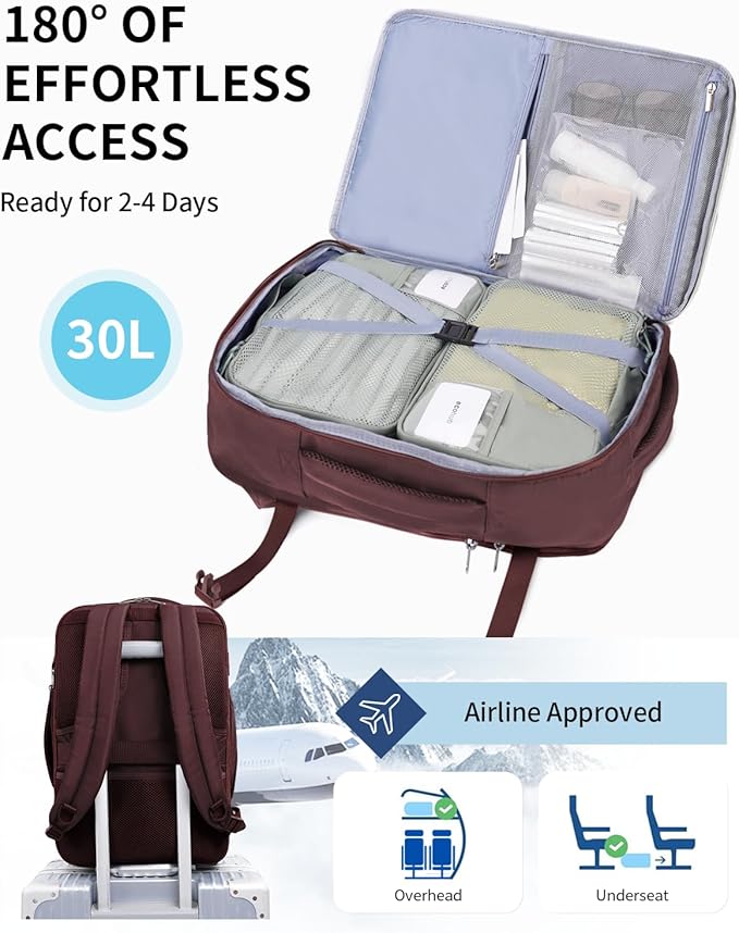 ECOHUB Carry On Travel Backpack, Expandable Airlines Personal Item Bag 18x14x8, Water Resistant 17 inch Laptop Backpack Flight Approved, 12 Pockets 30L Work Backpacks with Wet Pocket & Cable Slot, Red - Image 2