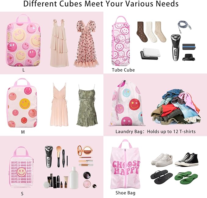 6 Pcs Compression Packing Cubes, Packing Cubes for Travel, Waterproof Luggage Organizer Bags Set, Cute Packaging Cubes for Women Kids Backpack Carry-Ons - Image 6
