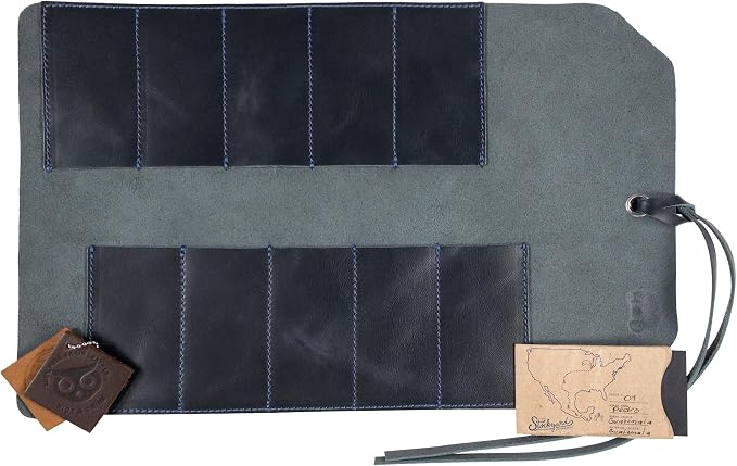 Hide & Drink, Rustic Small Tool Roll-Up Bag (10 Slots), Portable Carry-On Pouch, Workshop Storage, Woodworking Tools Organizer, Vintage, Full Grain Leather, Handmade, Slate Blue - Image 7