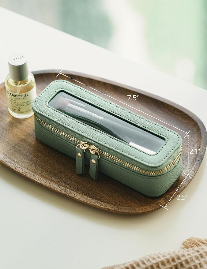 Popvibe Clear Makeup Bag Travel Cosmetic Case Transparent Toiletry Bag with Zipper, Portable Make Up Organizer Traveling Compact Car Bag for Essentials, Sage Green, Slim - Image 4