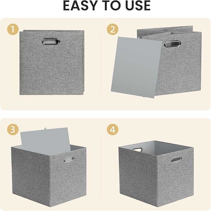Posprica 3X Thicker Collapsible Storage Bins,13×15x13 Foldable Storage Cube Boxes Fabric Drawer for Closet Shelf Cabinet Bookcase, set of 4 (Gray-1200D) - Image 4