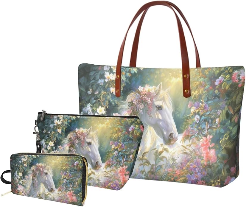 GIFTPUZZ Women Tote Bag Women Wallet Portable Cosmetic Bag for Women Bag Set 3 Pack PU Leather Bags with Zipper - Image 8