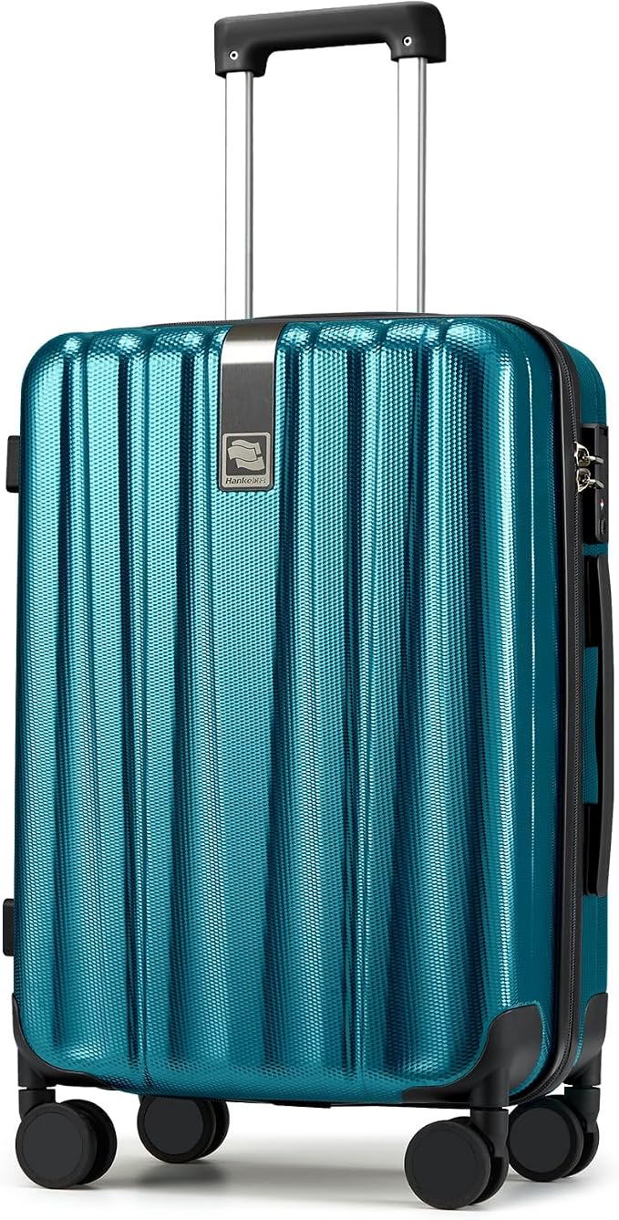 Hanke 24 Inch Luggage Suitcases With Spinner Wheels Lightweight PC Hard Shell Rolling Suitcase With Travel Lock,Checked-Medium 24-Inch(Caribbean Blue) by Hanke