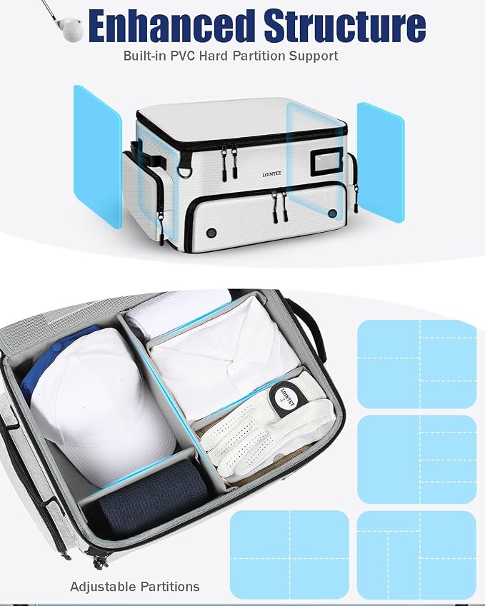 LOINTET Golf Trunk Organizer, Waterproof Car Golf Locker with Separate Ventilated Compartment for 2 Pair Shoes, Golf Storage for Balls, Tees, Cap, Clothes, Gloves, Accessories, Gifts for Men, Women - Image 4