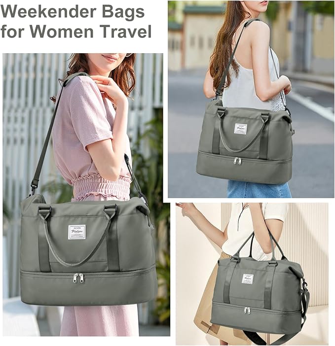 Weekender Bags for Women, Travel Duffel Bags with Shoe Compartment,Personal Item Travel Bag for Airlines, Carry on Overnight Tote Bag for Women，Olive Green - Image 2
