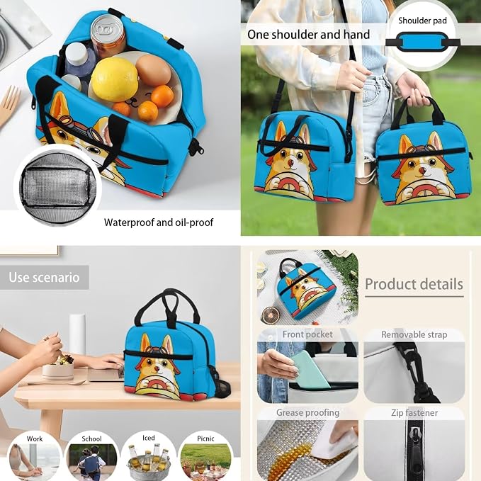 POLERO Corgi Pilot Backpack for Boys 4-6 Kids Toddler School Bookbag Set with Lunch Box Pencil Case Water Bottle Cover Bag Casual Daypack 4Pcs for First Grade - Image 6