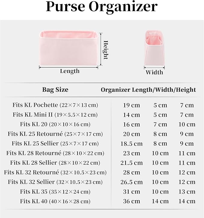 Women's Purse Organizer Insert - Satin & Lightweight Fabric with Inside Pockets, Portable for Commute, Travel, Shopping, and Evening, Multicolor Options, Fits for Kelly 40(Pink, KL40) - Image 9