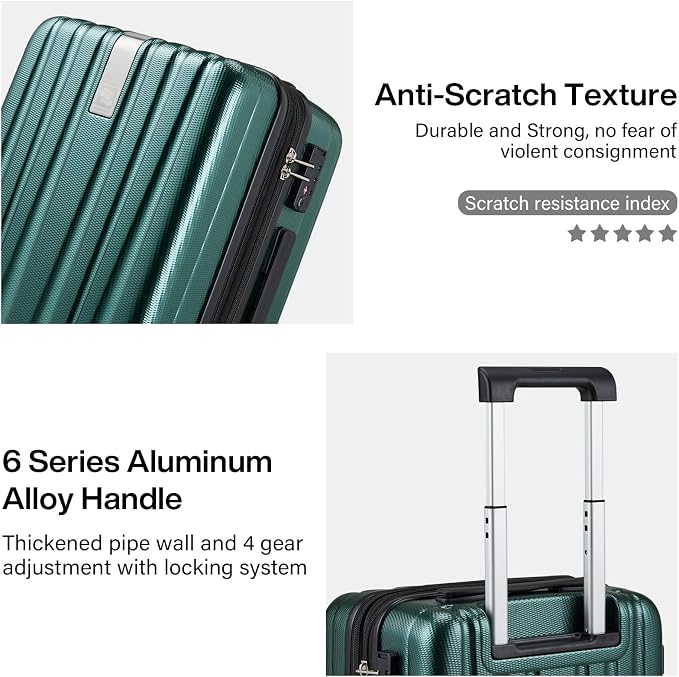Hanke Expandable Hard Shell Luggage Sets 2 piece Carry on Luggage with Wheels Suitcases Lightweight Checked Travel Luggage Rolling Large Suitcase Travel Luggage Bag Woman Men 20/29 IN(Blackish Green) - Image 8