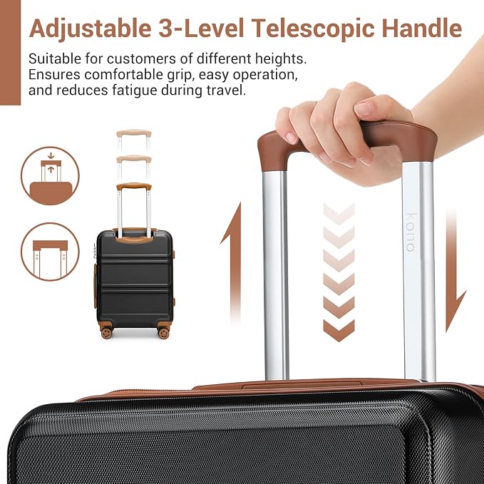 Kono 24 Inch Luggage Suitcase with Spinner Wheels TSA Lock | Lightweight PC+ABS Hardside Medium Checked Luggage Durable Rolling Suitcase Apricot Black - Image 3