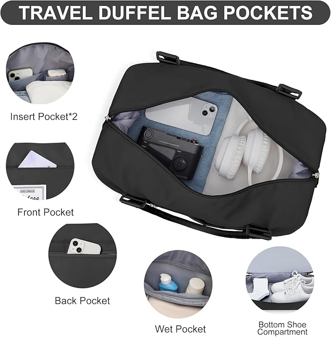 Weekender Bags for Women,Travel Duffle Overnight Bag with Shoe Compartment | Personal Item Carry On Bag,Gym Bag,3 Pcs Set - Image 5