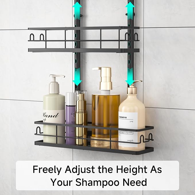 4 Tier Shower Caddy Hanging, Adjustable Shower Overhead Caddy Rustproof, No Drilling Standing Shower Caddy Handing Shower Racks for Bathroom Shampoo Soap Storage - Image 7