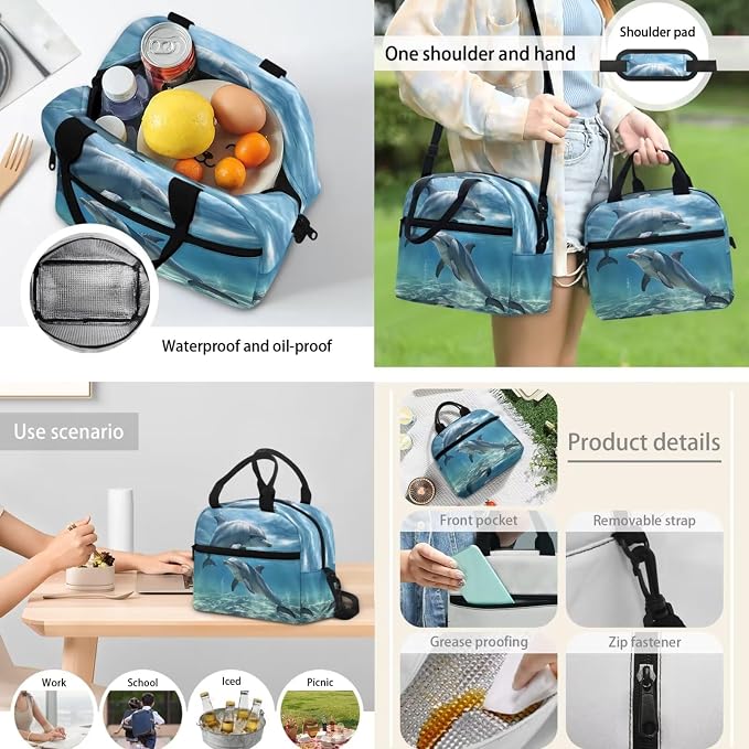 POLERO Cute Dolphin Backpacks for Girls Boys Kids Kindergarten Elementary Preschool Middle Kids School Bags with Lunch Box - Image 5