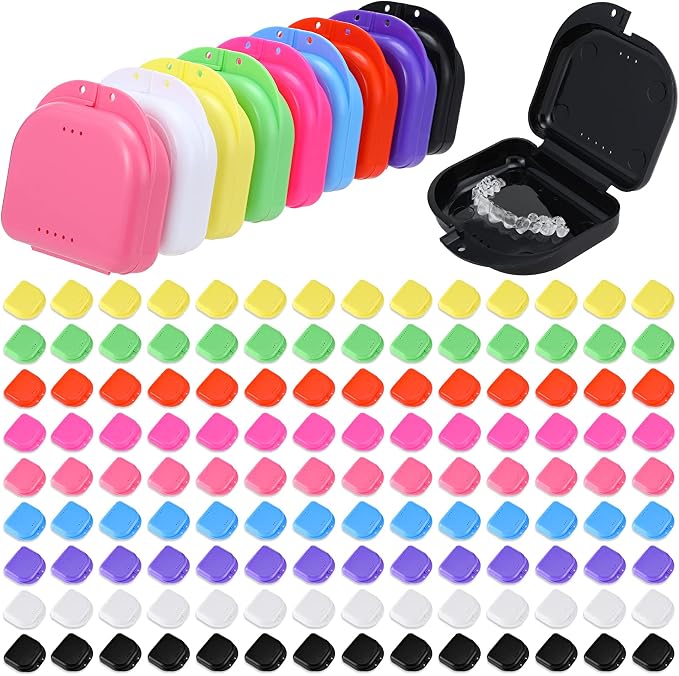 Nuenen 180 Pcs Retainer Case with Vent Holes Mouth Guard Container Case Dental Storage Container Multicolor Dental Retainer Box for Office Travel Household, 9 Colors (Fresh Color) by Nuenen