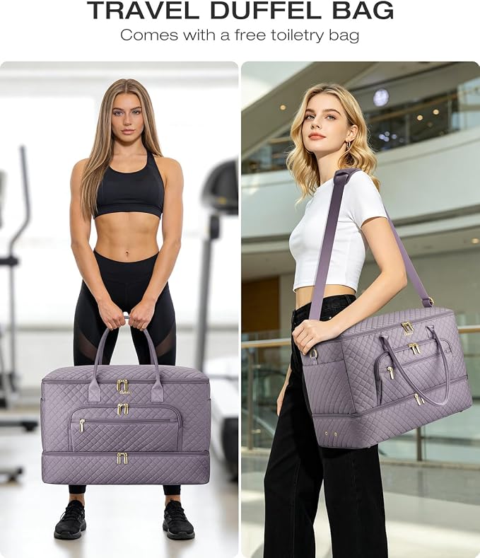 Travel Duffle Bag, Wide Open Large Weekender Bag for Women with Shoe Compartment, Carry on Overnight Bags with Toiletry Bag, Hospital Bag for Women Labor Delivery with Wet Pocket (Purple Grey) - Image 7
