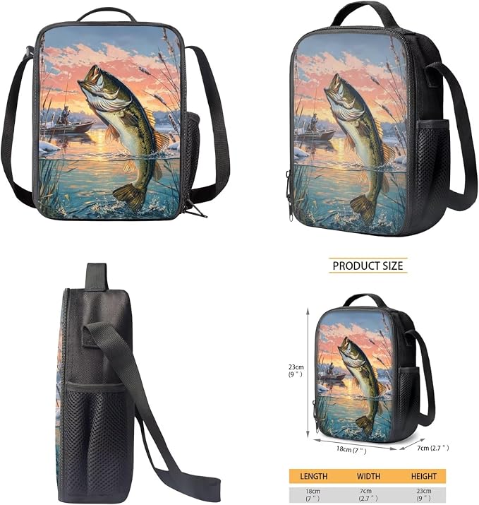 Bass Fishing Boys Backpack with Insulated Lunch Bag 4 Piece Set, Outdoor Fishing Camping School Bag for Boys Ages 6-12, Keep Food Fresh All Day 17 Inch Waterproof Bookbag - Image 5