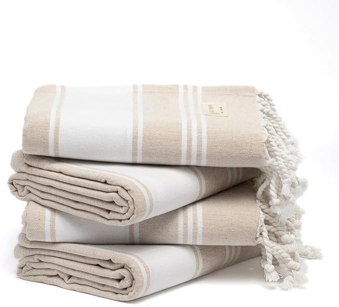 Salt Earth Cotton Turkish Beach Towel (Set of 4, 36"x72") - Soft, Quick Dry, Sand Resistant, Absorbent Towels for Bathroom, Home, Travel, Pool, Spa, Bath, Swim - Beach Towels Oversized (Beige) by SaltEarth