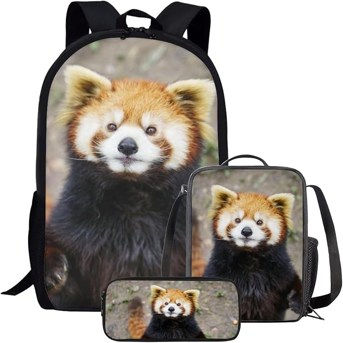 Girls Boys School Backpack with Lunch Box Pencil Case Comfy Padded Lightweight Animal Red Panda Backpack Set Kids Cute Bookbag Insulated Lunch Bag Student Large Capacity Daypack 17 Inch by Parprinty