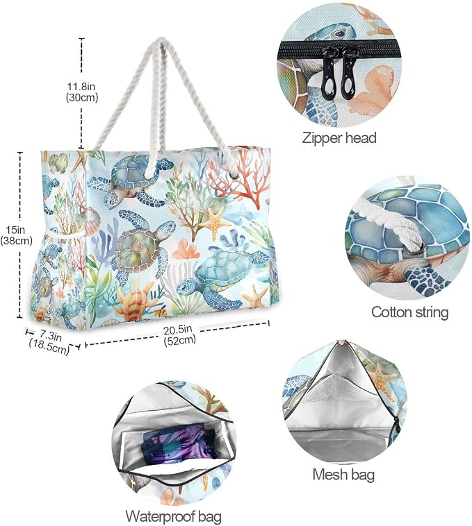 senya Large Beach Bags Totes Swim Canvas Tote Shoulder Bag Water Resistant Bags for Gym Travel Daily - Image 5