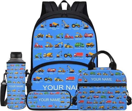 4Pcs Cars Blue School Backpack 17" Boys Bookbag with Lunch Box Kids Book Backpacks Set for Elementary Preschool Kindergarten Girls Daypack Knapsack Rucksack Pen Water Bottle Bag by Jndtueit