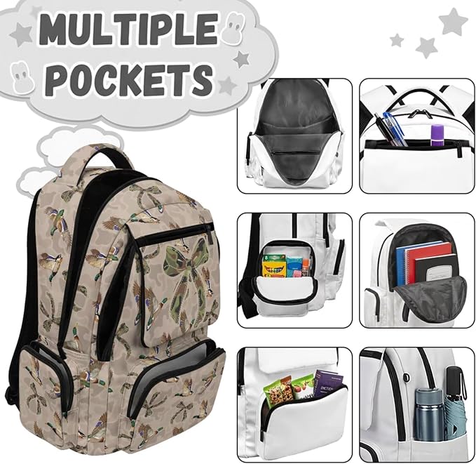 Camo Duck Bow Kids Backpack Set 4Pcs, 17 Inch School Bag | Lunch Bag, Pencil Case and Water Bottle Holder, Multi-Pocket Design, Durable, for Elementary Middle School Daily Carry - Image 3