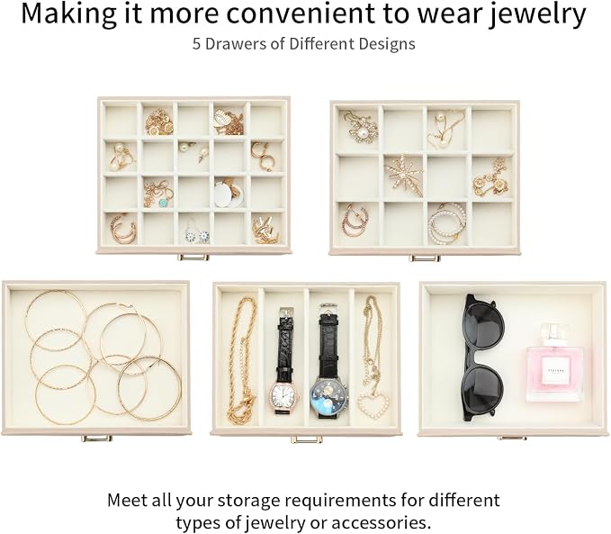 Large Jewelry Holder Organizer, 6 Layer Jewelry Box for Women Jewelry Storage Case With Handle, Gift for Christmas New Year, Apricot - Image 4
