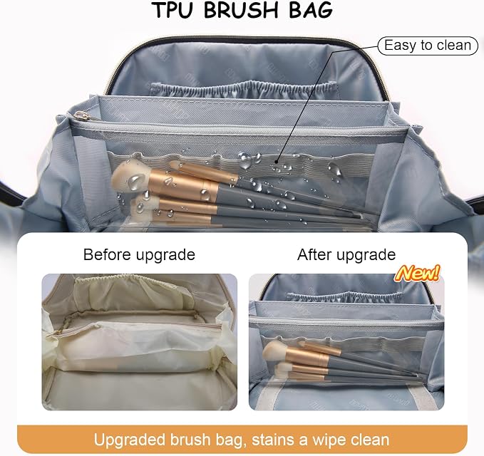 BOYATU Travel Makeup Bag Organizer Cosmetic Bag: 3 Pcs Set Make up Bags for Women with Handle - Waterproof Vegan Leather Toiletry Bags Travel Essentials Pouch with Compartments (C-01-Black) - Image 4
