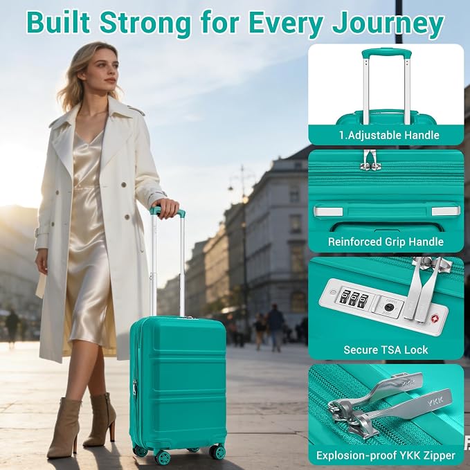 Kono Carry On Luggage 22x14x9 Airline Approved with Spinner Wheels | Lightweight PC+ABS 20 Inch Luggage with TSA Lock,Expandable Hard Shell Carry On Suitcases for Men Women,Turquoise - Image 6