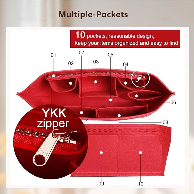 Purse Organizer Insert Compatible with Neverfull GM and More, Felt Bag Organizer Liner with Base Shaper for Tote Handbags, Red, XL - Image 5