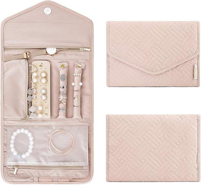 BAGSMART Large Toiletry Bag Travel Bag with Travel Jewelry Organizer Roll Pink - Image 3