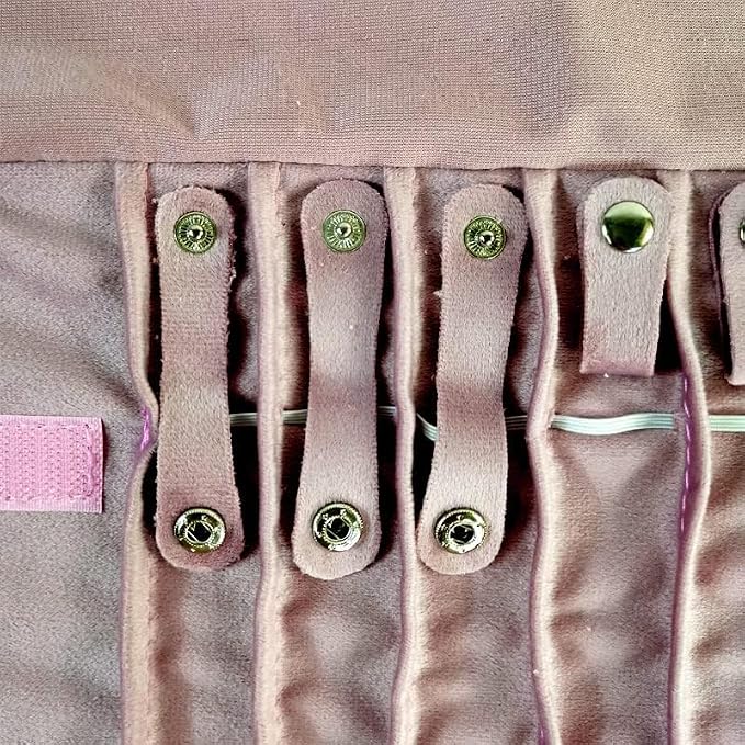 Travel Necklace Organizer, Tangle Free Jewelry Case, 16 Slots | Foldable, LightWeight Compact, Velvet Lining Jewelry Storage Bag for Chain Bracelet, Gift for Women Girls,Embroidery Pink - Image 7