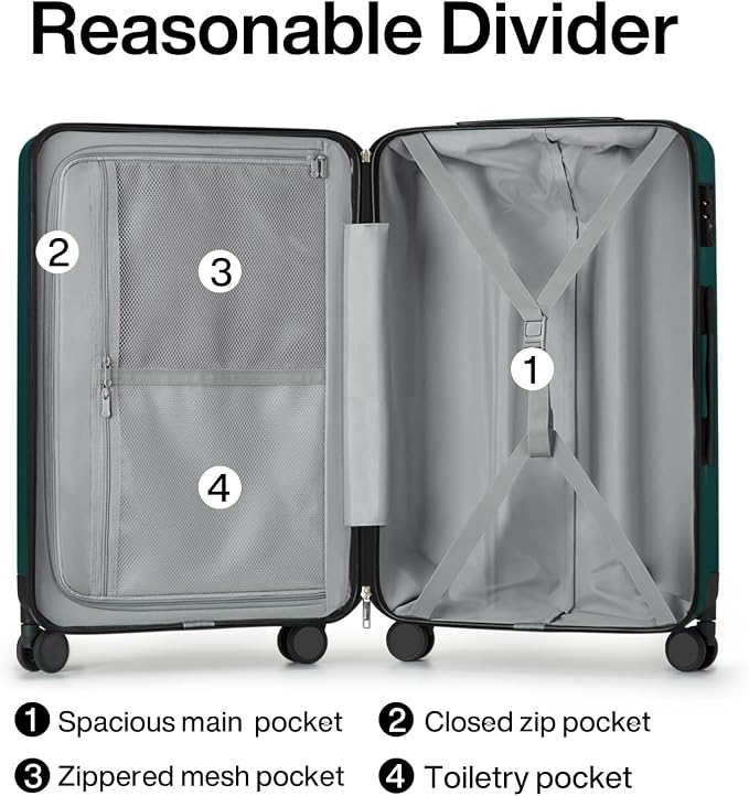 Hanke 24 Inch Luggage Suitcases With Spinner Wheels Lightweight PC Hard Shell Rolling Suitcase With Travel Lock,Checked-Medium 24-Inch(Blackish Green) - Image 5