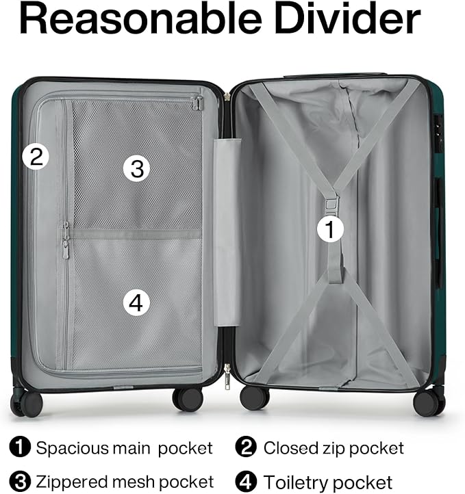 Hanke 29 Inch Luggage Suitcases With Spinner Wheels Lightweight PC hardside Rolling Suitcase With Travel Lock, Checked-Large 29-Inch(Blackish Green) - Image 5