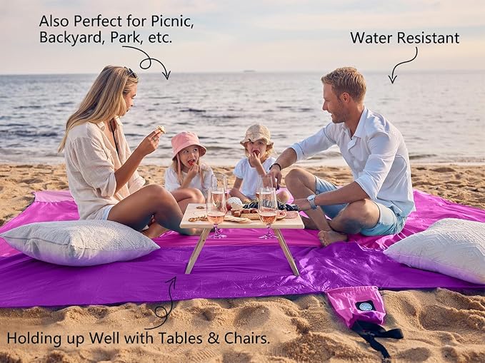 WEKAPO Beach Blanket Sandproof Waterproof, Extra Large Beach Mat, Oversized & Compact Sand Free, Quick Drying Beach Essentials for Vacation, Cruise, Picnic & Camping with Stakes - Image 4