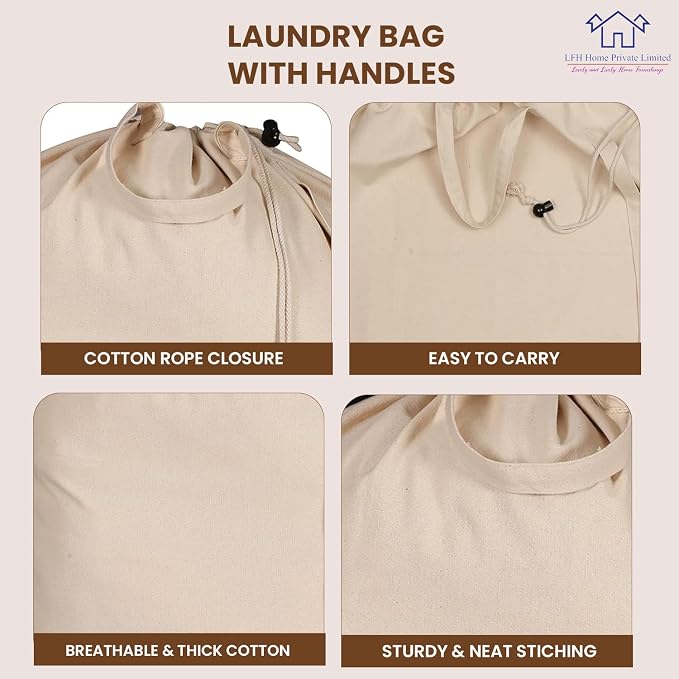 LFH Home Cotton Rich Canvas Extra Large Laundry Bag with Handle, Heavy Duty Drawstring Closure Washable Laundry Bags School Travel, Home, Hotel, College Dorm, Organizer Sack, 28x36-Natural - Image 3