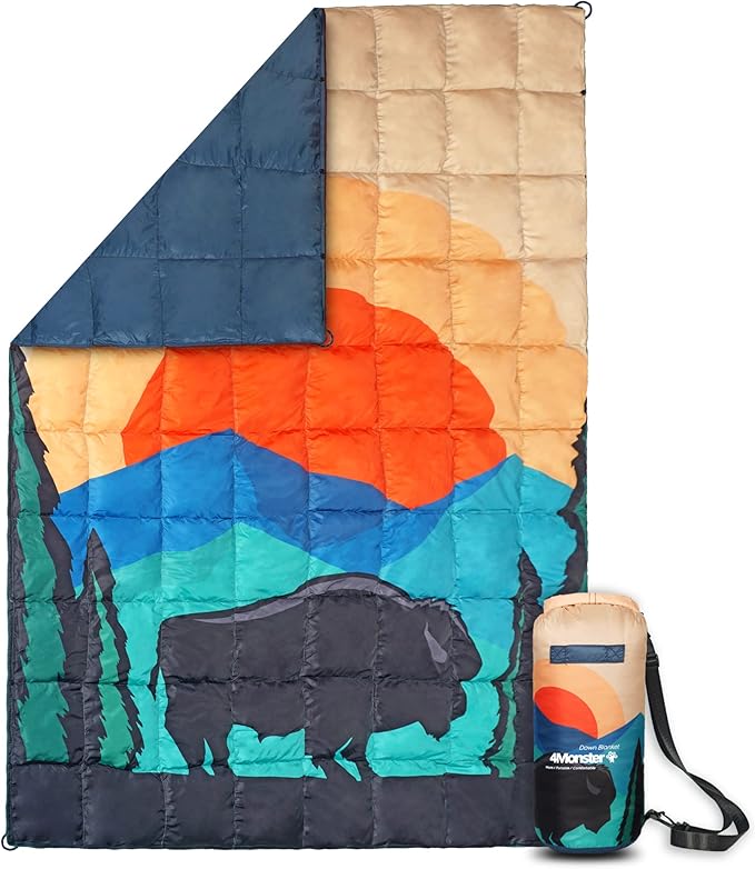 4Monster Down Camping Blanket, 650 Fill Power Ultralight Packable Puffy Blanket, Warm, Waterproof & Windproof Outdoor Quilt for Backpacking, Travel, Stadium, Beach by 4Monster