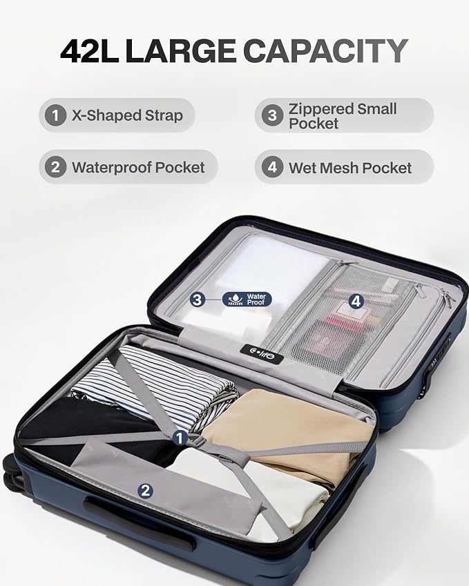 Coolife Carry On Luggage Suitcase : 22x14x9 Airline Approved Travel Luggage with Spinner Wheels, Front Pocket Expandable Hardshell Suitcases with TSA Lock Blue - Image 7