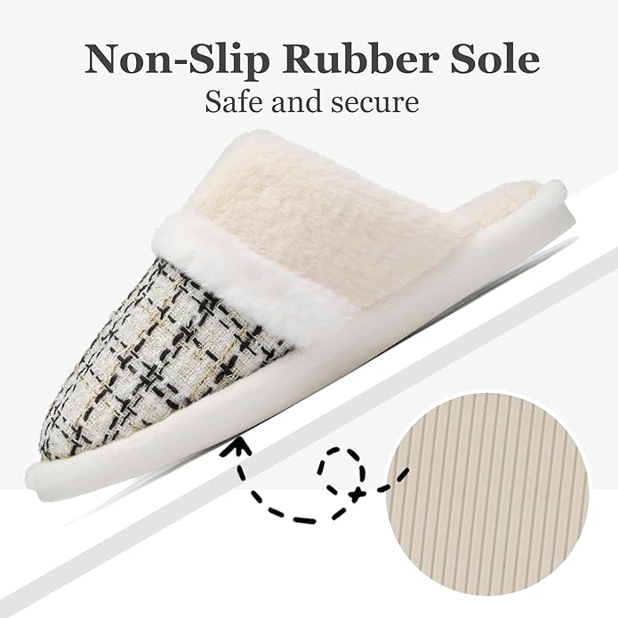 MAXTOP Womens Cozy Memory Foam Slippers Soft Warm Slip On Faux Fur House Slippers,Anti-Skid Rubber Sole,Creative Gifts for Women Mom Girlfriend