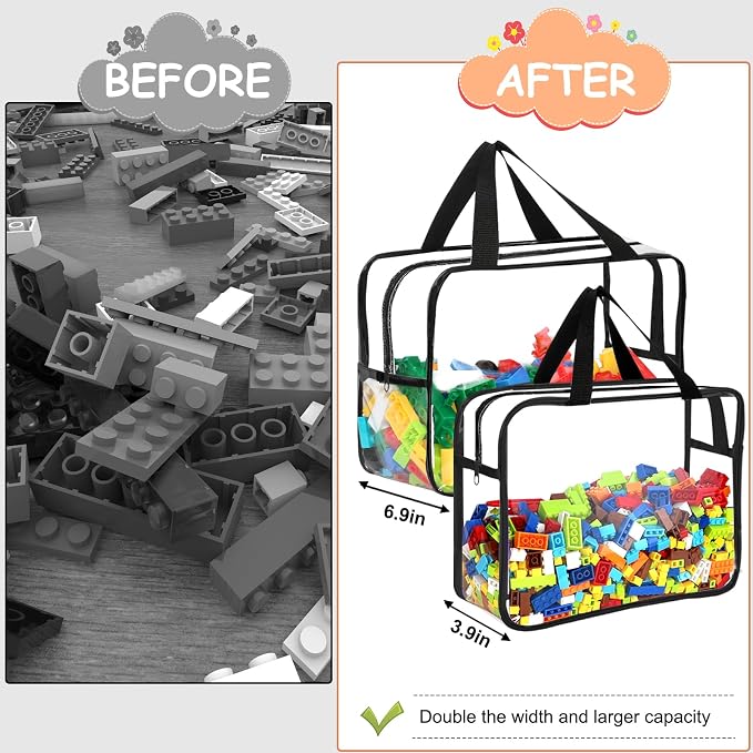 6 Packs Large Toy Storage Bags with Labels, Reusable Clear PVC Board Game Storage, Travel Waterproof Organizer Bags with Zipper for Building Blocks, Puzzle, Kids Books(3 large & 3 Extra Large) - Image 5