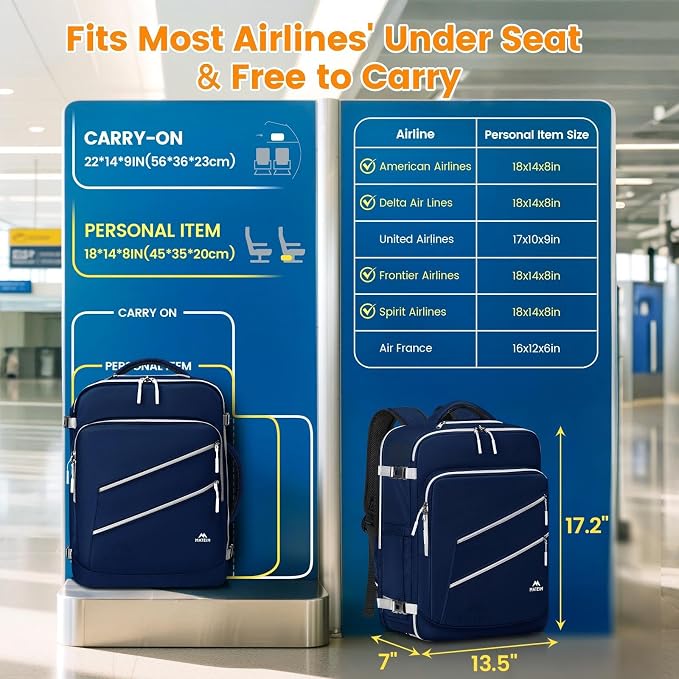 MATEIN Travel Personal Item Backpack, Carry on Bag with Shoe Compartment | 18×14×8, Under seat Backpack for Men & Women, For 17" Laptop Compartment, Filght Essentials, Tech Organizer, Water Resistant - Image 2