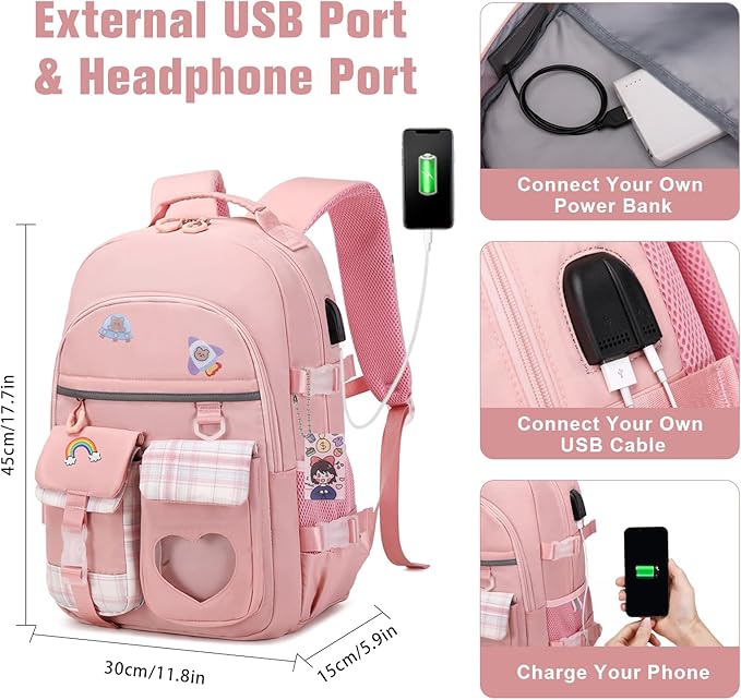 ACESAK Backpack for Girls - Bookbag Backpacks Schoolbag for Girls Kids Teen Women Casual Travel Daypacks - School Bag Elementary Middle School College Cute Backpack with Lunch Box (Pink) - Image 4