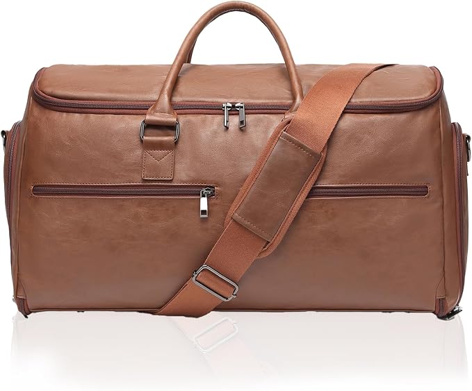 seyfocnia Garment Bag with Shoe Pouch Carry On Convertible Travel Duffel Bag for Men Women, 2 in 1 Hanging Suitcase Suit Business Travel Bag, Brown by Seyfocnia