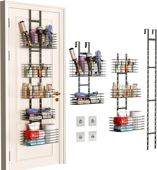 Yuyetuyo 5-Tier Over The Door Organizer Bathroom - Hair Dryer Holder - Hair Tool Organizer Adjustable Height, DIY Bathroom Storage Shelf Wall Mounted for Flat/Curling Irons, Straighteners, Skincare by Yuyetuyo