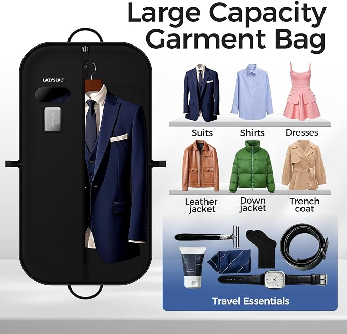2 Pack 43" Garment Bag for Closet Storage and Travel, Tear-Resistant Waterproof Dustproof, Suit Bag for Hanging Clothes with Zippers and Pocket, Durable 600D Oxford Fabric for Suits, Dresses - Image 7