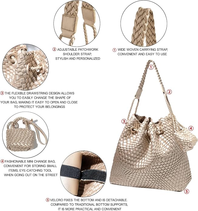 JINMANXUE Woven Purse for Women, Beach Hobo Shoulder Bag, Top-handle Tote Handbag, Shopper Underarm Satchel for Work Travel | Spacious Lightweight - Image 6